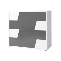 Commode collection FULMO, 4 tiroirs, 110 cm, coloris blanc et finitions gris béton.