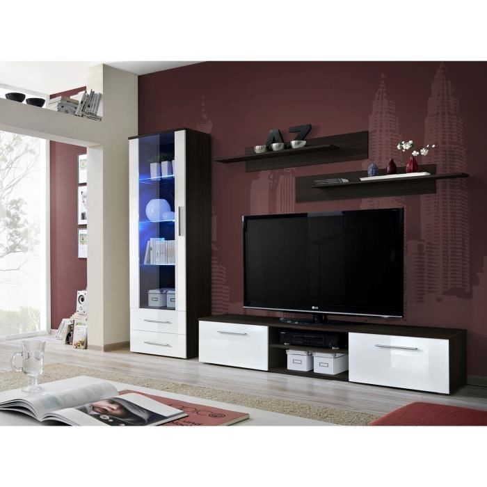 Meuble TV GALINO A design, coloris wengé et blanc brillant. Meuble moderne et tendance pour votre salon.