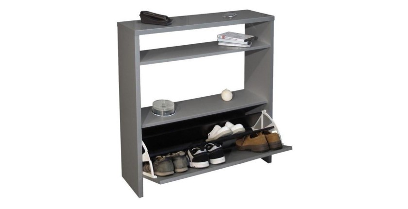 Meuble à chaussures et console d'entrée SCOTT de 93 cm coloris gris brillant.