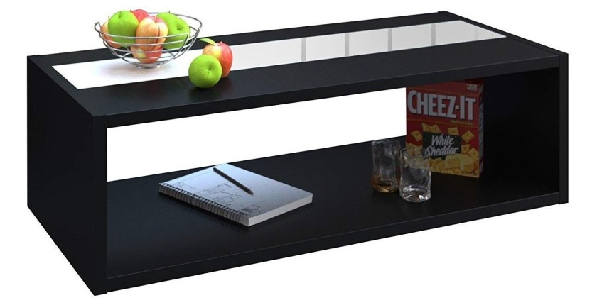 Table basse DANN style contemporain noir avec bandeau vitré - L 116 x l 51 cm