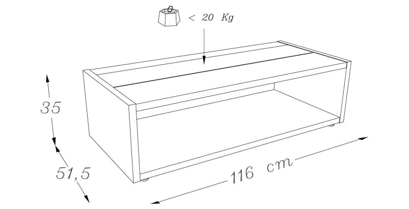 Table basse DANN style contemporain noir avec bandeau vitré - L 116 x l 51 cm