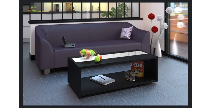 Table basse DANN style contemporain noir avec bandeau vitré - L 116 x l 51 cm