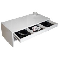 Table basse TRIGO avec tiroir coloris Blanc brillant - longeur 118 cm