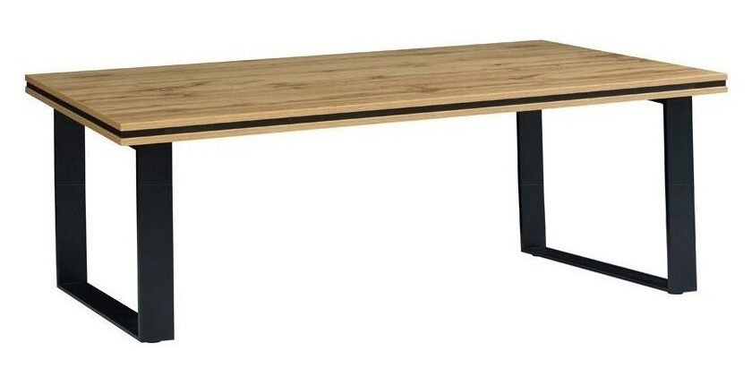 Table basse pour votre salon MALAGA. Coloris chêne wotan et métal noir. Design et tendance