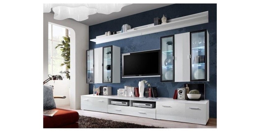 Ensemble meuble salon Iceland blanc de haute brillance avec LED