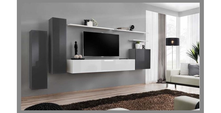Ensemble de meubles de salon collection SWITCH I design, coloris gris et blanc brillant.