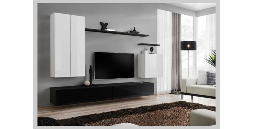Ensemble meuble salon collection SWITCH II design, coloris blanc et noir brillant.