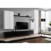 Ensemble meuble salon collection SWITCH II design, coloris blanc et noir brillant.