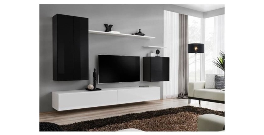 Ensemble meuble salon collection SWITCH II design, coloris noir et blanc brillant.