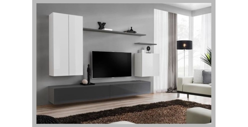 Ensemble meuble salon SWITCH II design, coloris blanc et gris brillant.