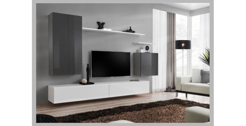 Ensemble de meubles de salon collection SWITCH II design, coloris gris et blanc brillant.