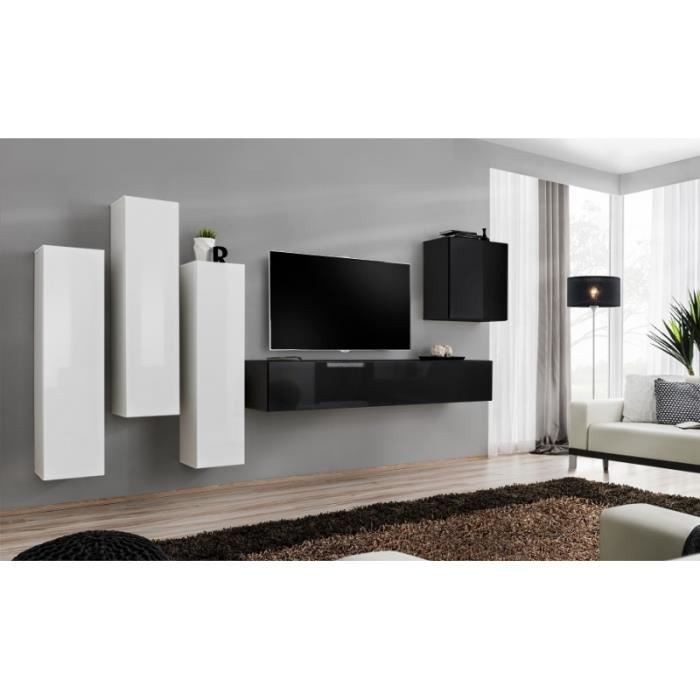 Ensemble de meubles de salon design collection SWITCH III. Coloris blanc et noir brillant.