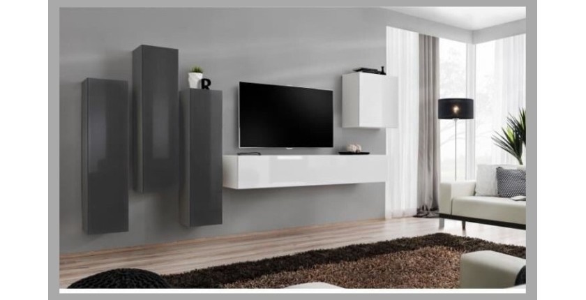 Ensemble de meubles de salon design collection SWITCH III. Coloris gris et blanc brillant.
