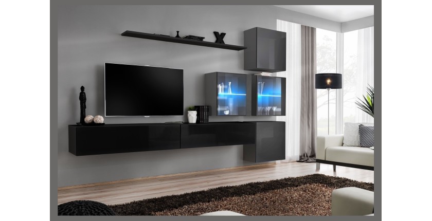 Ensemble meubles de salon SWITCH XIX design, coloris noir et gris brillant.