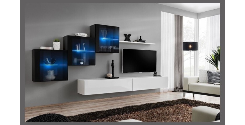 Ensemble meubles de salon SWITCH XX design, coloris blanc et noir brillant.