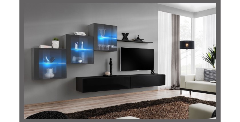 Ensemble meubles de salon SWITCH XX design, coloris noir et gris brillant.
