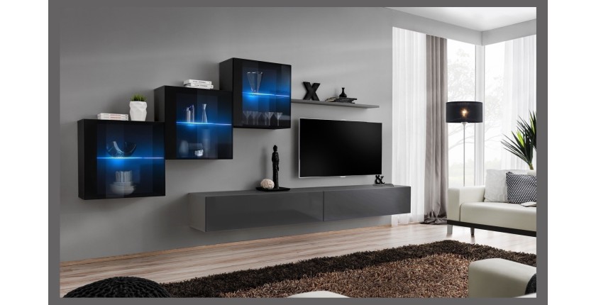 Ensemble meubles de salon SWITCH XX design, coloris gris et noir brillant.