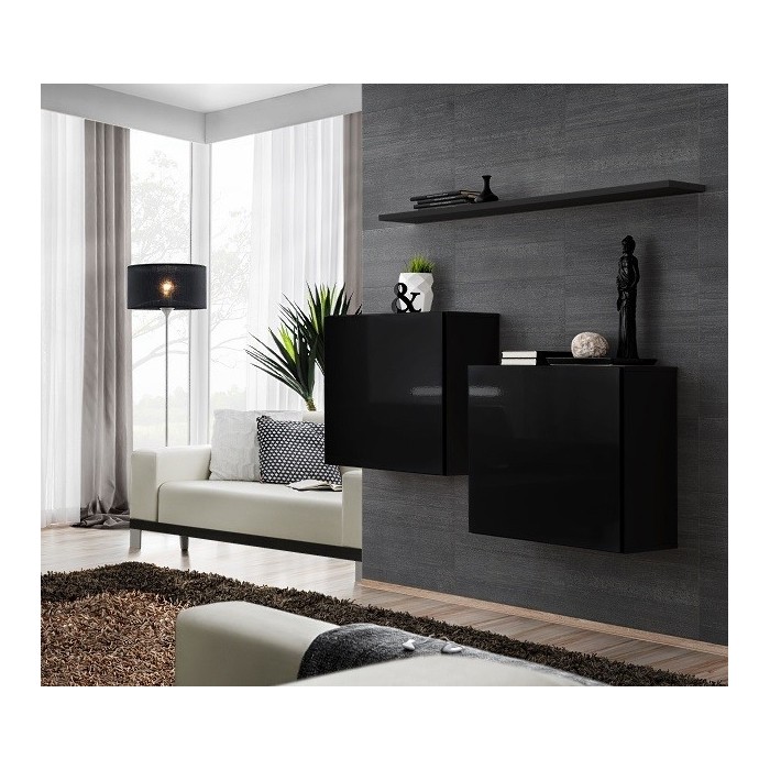 Ensemble meubles de salon SWITCH SBI design, coloris noir brillant.