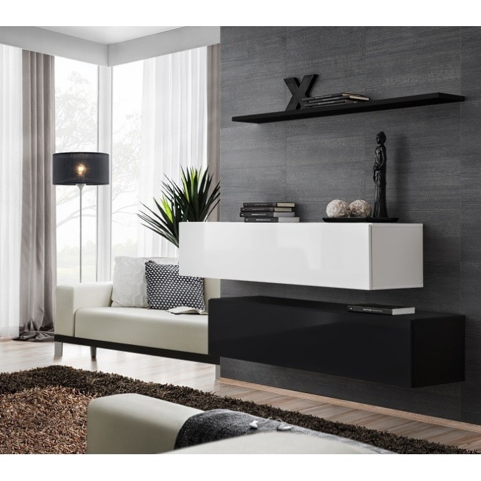 Ensemble meubles de salon SWITCH SBII design, coloris noir et blanc brillant.