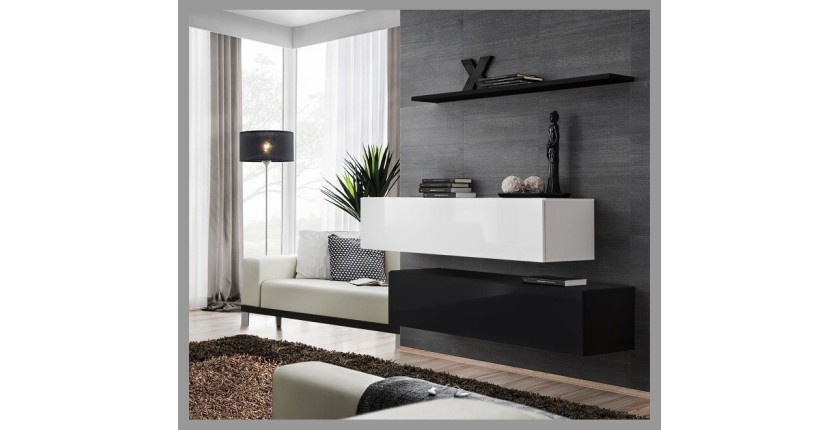 Ensemble meubles de salon SWITCH SBII design, coloris noir et blanc brillant.