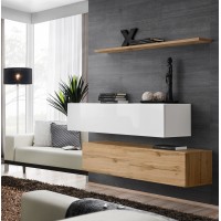 Ensemble meubles de salon SWITCH SBII design, coloris chêne Wotan et blanc brillant.