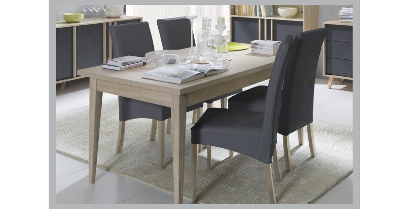 Table extensible salle à manger scandinave MALMO. Dimensions 180-220 cm avec rallonge. Coloris chêne clair.