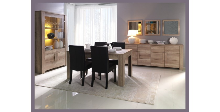 Table extensible pour salle à manger FARRA. Dimensions 180cm avec rallonge 40cm. Coloris Oak canyon, chêne clair