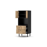 Vaisselier industriel SPEBO 2 tiroirs, 2 portes et 1 niche, coloris noir mat et chêne wotan