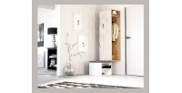 Ensemble d'entrée design SMART : meuble à chaussure et penderie avec miroir, coloris chêne naturel et blanc mat