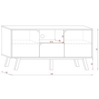 Meuble TV design AOMORI, 140cm, 2 portes, 1 tiroir et 1 niche, coloris hêtre et blanc.