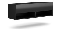 Meuble TV suspendu design CLUJ, 100 cm, 1 porte et 2 niches, coloris noir et noir brillant.