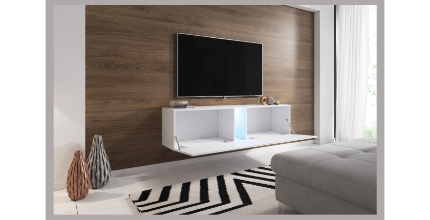 Meuble TV suspendu design SPEED, 160 cm, 1 porte, coloris chêne avec LED intégrée.