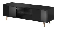 Meuble TV design EDEN 140 cm, 2 portes et 2 niches, coloris noir. Type scandinave.