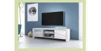 Meuble TV design MANHATTAN 140 cm à 2 portes et 2 niches coloris blanc