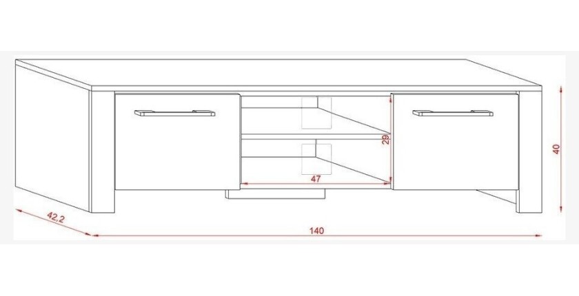 Meuble TV design MANHATTAN 140 cm à 2 portes et 2 niches coloris blanc