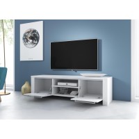 Meuble TV design MANHATTAN 140 cm à 2 portes et 2 niches coloris blanc et gris