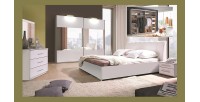 Ensemble VERONA lit design en simili cuir blanc 160 x 200 cm avec option coffre ,2 chevets, 1 armoire et 1 commode.