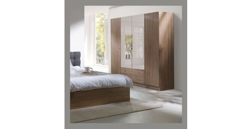 Armoire 4 portes de 2 mètres avec miroirs pour chambre à coucher MAXIM coloris dab sonoma.