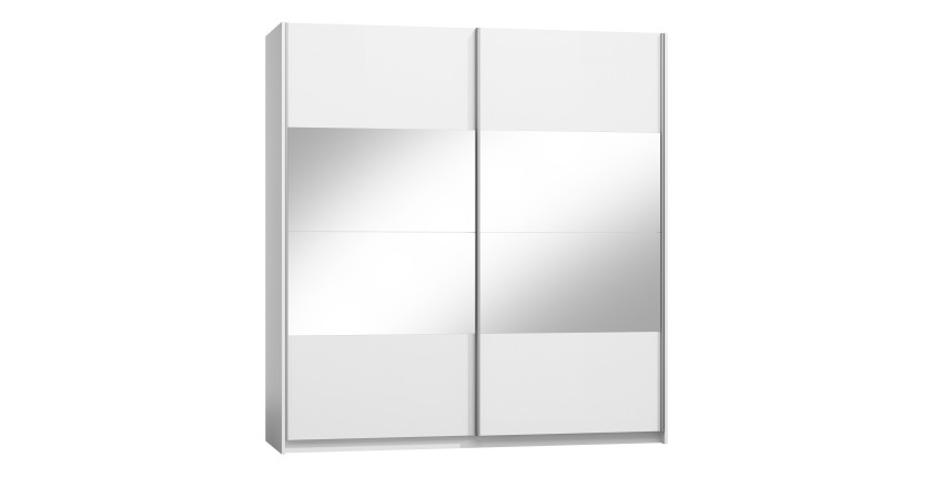 Armoire design deux portes coulissantes VERONA. Miroirs inclus. Coloris blanc alpins, finitions brillants
