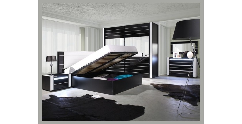 Chevet deux tiroirs de la collection LINA. coloris NOIR Meuble design type MODERNE.