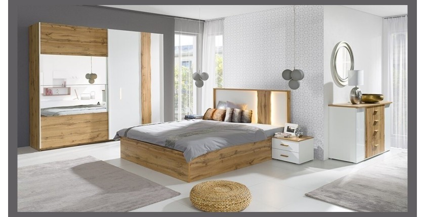 Lot de deux tables de chevet design pour votre chambre à coucher, collection WOOD. Coloris chêne et blanc alpin