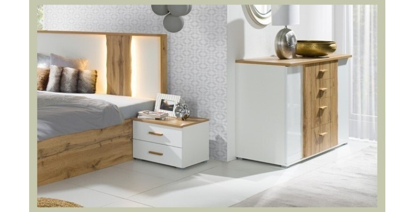 Commode WOOD. Coloris chêne et blanc. Meuble design, idéal pour votre chambre