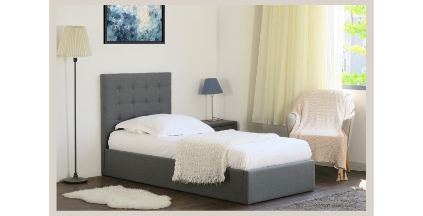 Lit design gris LUXOR 90x200 cm une place, avec sommier, pour une chambre adulte ou ado.