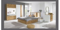 Lit adulte design WOOD 160x200 cm + option coffre + LED dans la tête de lit.