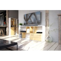 Étagère design JERICHO, 160 cm, 6 niches, design et moderne, coloris blanc mat et chêne