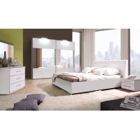 lit design en simili cuir blanc 160 x 200 cm avec option coffre et 2 chevets VERONA. Meuble design pour chambre à coucher