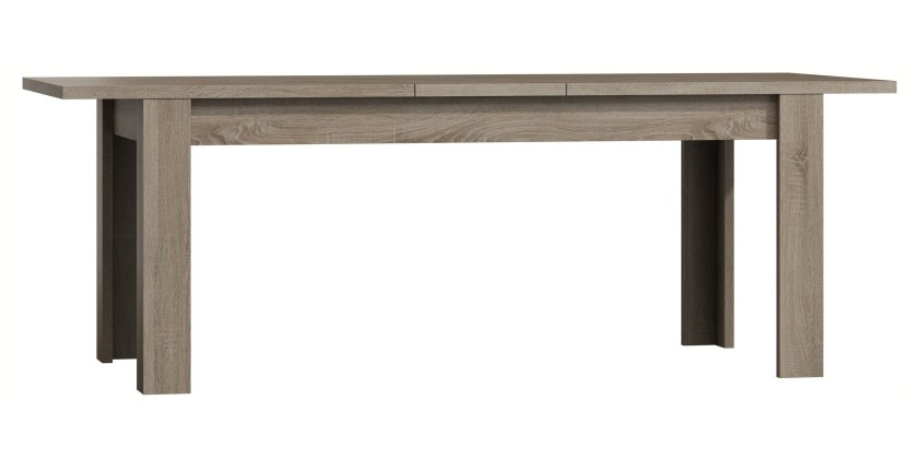 Table extensible pour salle à manger ROMI. Dimensions 180cm avec rallonge 40cm. Coloris Oak canyon, chêne clair