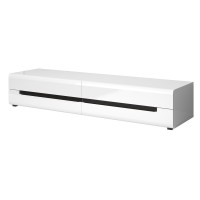 Meuble TV 180cm Collection LUCIA. 2 tiroirs, coloris blanc, façades brillantes. Style design.