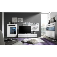 Meuble TV 180cm Collection LUCIA. 2 tiroirs, coloris blanc, façades brillantes. Style design.