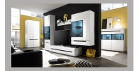 Meuble TV 180cm Collection LUCIA. 2 tiroirs, coloris blanc, façades brillantes. Style design.